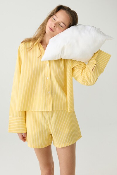 C&City Dayjamas Striped Shirt Shorts Set Yellow