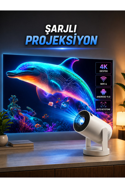 Lisinya Taşınabilir Sinema Oyun Projektörü Akıllı Projeksiyon Android 11 -