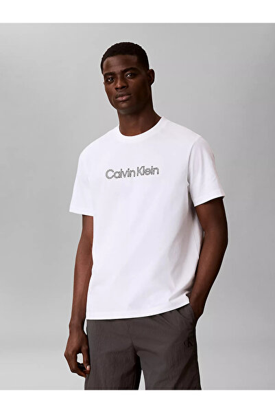 Calvin Klein Erkek Normal Kesim Yuvarlak Yakalı Logo Baskılı Kısa Kollu Beyaz...