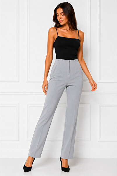 RUUJ COLLECTİON Front Zipper Fabric Trousers Plus Size Pants