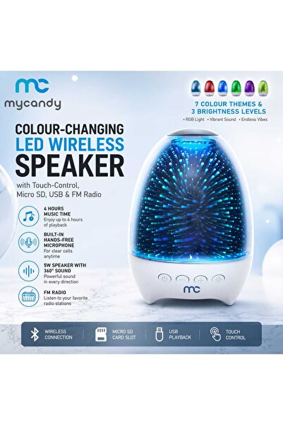 Mycandy LED Wireless Speaker With Color Changing Light & FM Radio