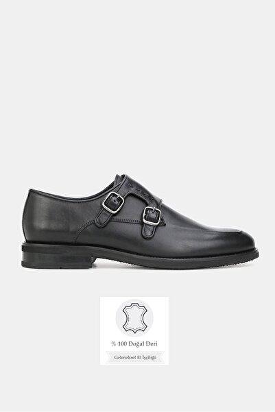 TUNAELLİ Men's Black Genuine Natural Leather 39-45 Size Eva Sole Double Buckl...