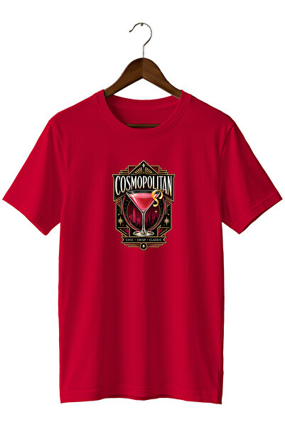 WİDİ Cosmopolitan Cocktail Unisex Cocktail Printed Regular Fit Crew Neck T-Shirt