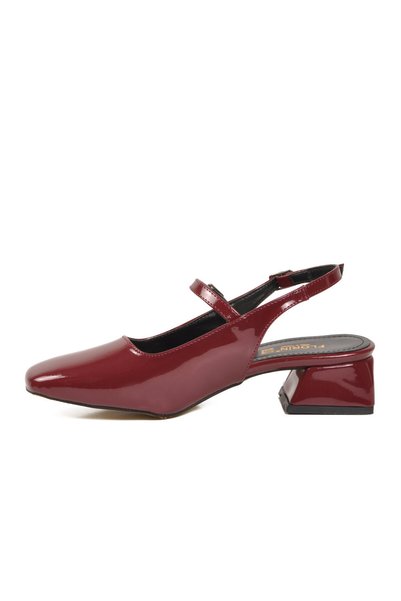 Generic Brand Burgundy Patent Leather Thick Short Heeled Women's Evening Dress Shoes 160 Z