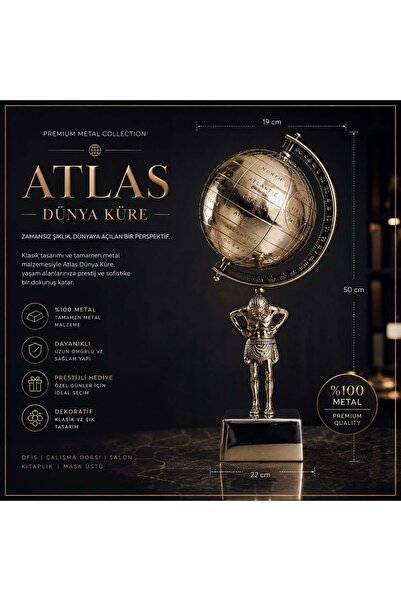 İki Yedi Konsept Metal Atlas Dünya Küresi 50 cm Yerküre, Ofis Ev Dekoratif He...