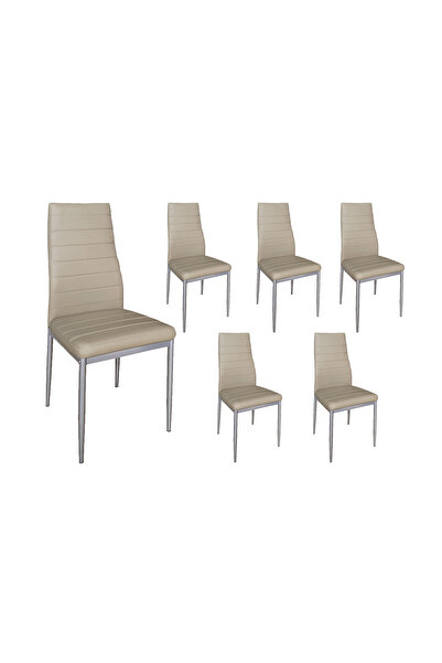 Target Home Καρέκλες 6τμχ. cappuccino PVC 39x42x94εκ. ασημί σκελετός μεταλλικός