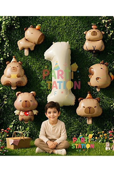 Parti Station Mini Capybara Balloon Themed 1St Birthday Balloon Set 7 Pieces