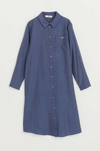 Nihan Plus Size Lyocell Tunic with Pockets - Navy Blue