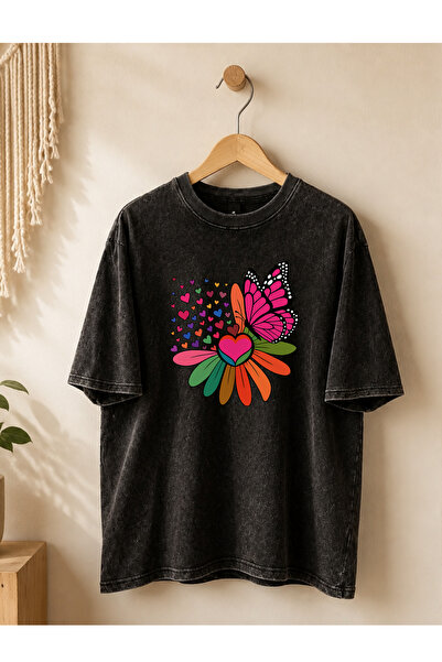 Pink Sky Μπλουζάκι Unisex Oversize με εφέ ξεβαμμένου υφάσματος, Vintage Stree...