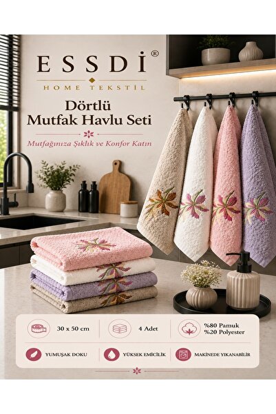 Essdi Home Tekstil Dörtlü Mutfak Havlu Seti