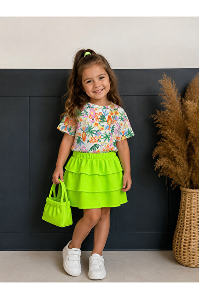 BAHNUR Girls' and Baby Fashion: Tropical Patterned Top and Neon Green Layered...