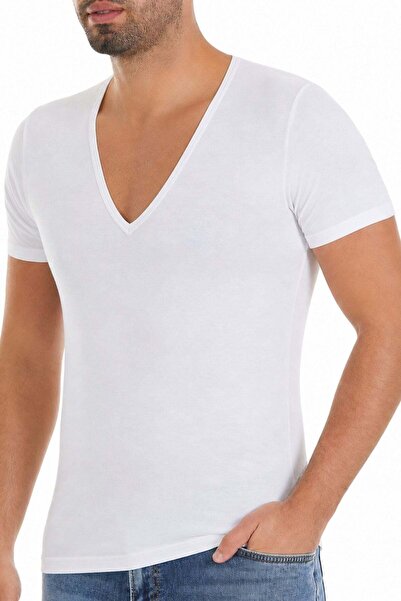 YILDIZ Lycra Deep V-Neck Men's T-Shirt White
