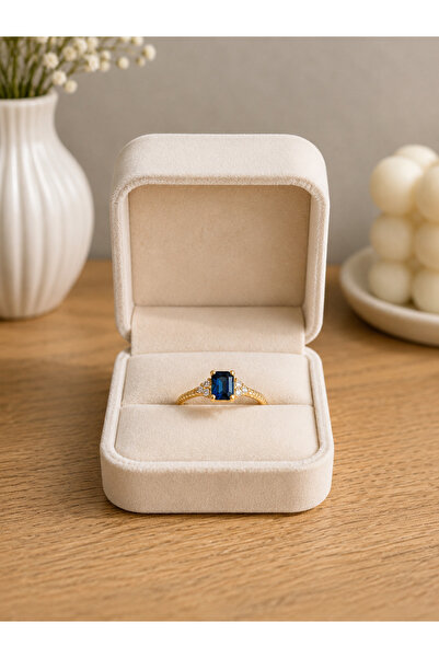 Lilith Takı Navy Blue Sapphire-Looking Stone Gold Ring |   Elegant and Radian...