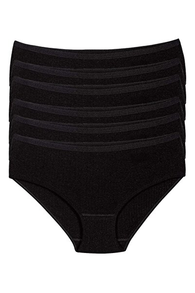 YILDIZ Ribana Striped Ribbed Women's Bato High Waist Panties Black 100% Cotto...