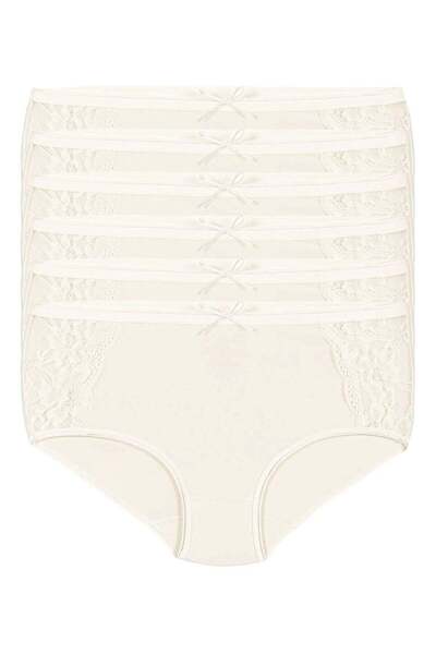 YILDIZ Lycra Lace Bato Women's High Waist Panties Ecru 6-Pack