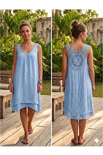 AYASOFYA OTANTIK Women's Italian Dantrl Detailed Strap Midi Dress