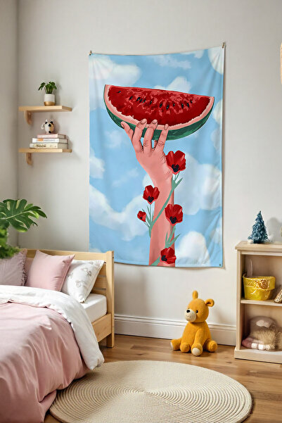 Tepeli Home Watermelon and Poppy Aesthetic Wall Covering – Room Decor Tapestr...