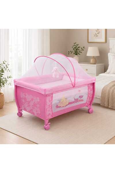 JOYYEL Baby Travel Cot with Wheels and Mosquito Net with Hanging Toy Portable...