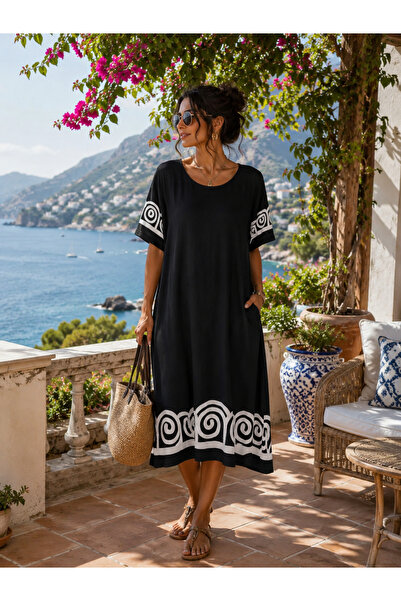 TUSSE Elegant Sleeve Printed Viscose Skirt Asymmetrical Viscose Short Sleeve ...