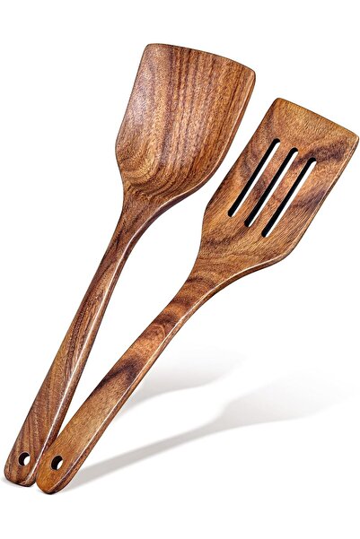 Generic 2Pcs Wooden Spatula for Cooking, Solid Turner & Slotted Spatula Set f...