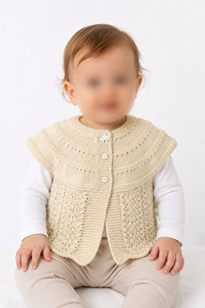 lunera Hand Knitted Baby Cardigan 100% Organic Cotton Light Yellow 31X31 cm