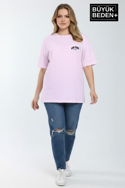 Superlife Süperlife Women's Large Size New York Printed 3Xl-6Xl Crew Neck T-S...