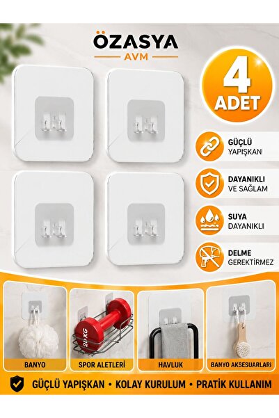 Özasya AVM 7x7 CM Süper Güçlü Yapışkanlı Banyo Askısı Yedek 4 Adet Sticker Ra...