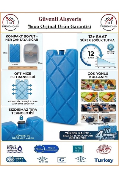 Trendhomm Buz Aküsü - Buz Kaseti - İçleri Erimeye Karşı Özel Sıvı Doludur - 4...