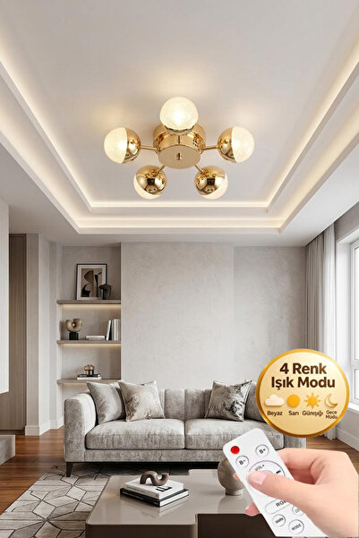 Lüxev Lighting Mia Model Gümüş 5"li Ledli 3 Renk Modu Kristal Salon Mutfak Ya...