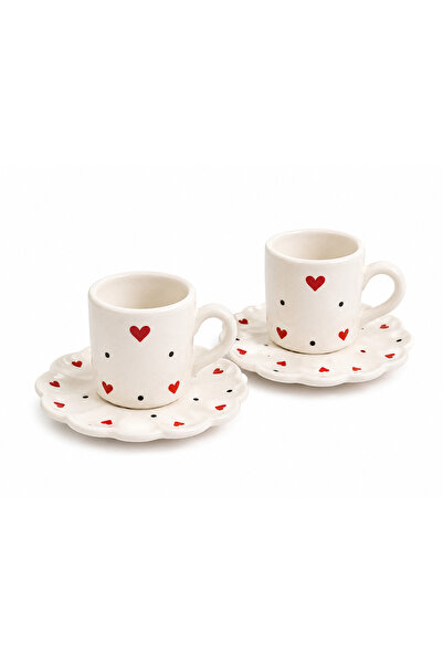 Aşkana Handmade Ceramic Turkish Coffee Cup Set, 2 Person-4 Piece Cup Set, 75 ml