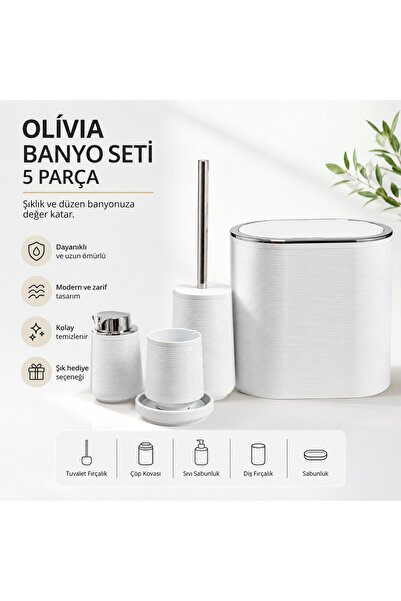 kasımoğulları concept Olivia Anthracite 5 Piece Bathroom Set – Modern Striped...