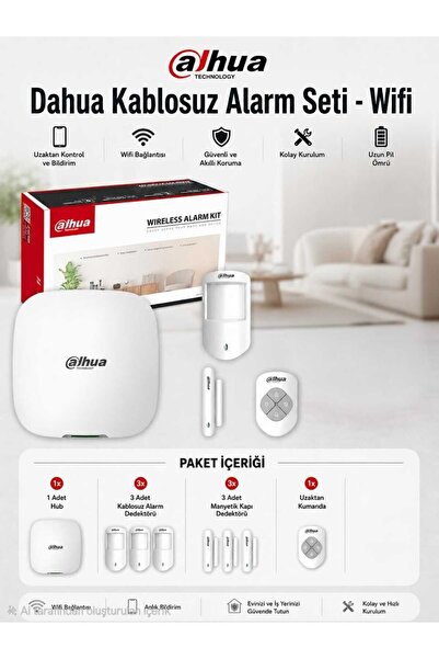 DAHUA Kablosuz Alarm Seti WiFi 3 Hareket Dedektörü 3 Manyetik Kapı Sensörü Ku...
