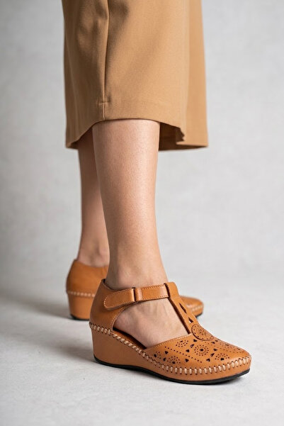 Solly Lothbrok 2234 Tan Genuine Leather Summer Women's Shoes