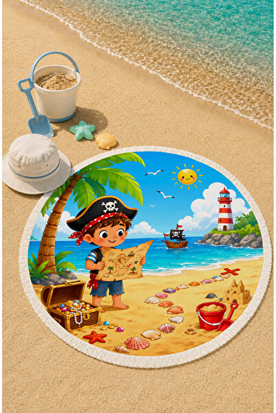 Evmila Potraga za blagom na plaži, okrugli dečiji peškir za plažu 150 cm, tem...