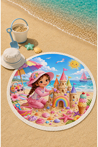 Evmila Princeza na plaži 150 cm okrugli dečiji peškir za plažu sa temom princ...