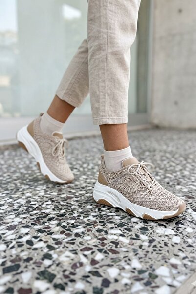 sefayol Lorayne Nude White Sole Knitwear Women's Sports Shoes