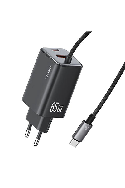 Usams φορτιστής τοίχου CC266 με καλώδιο, USB & USB-C, 65W, GaN, μαύρος