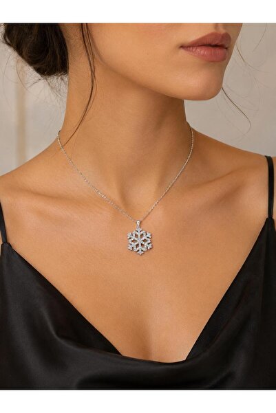 Valmont Silver Color Necklace with Snowflake Figure and Zircon Stone