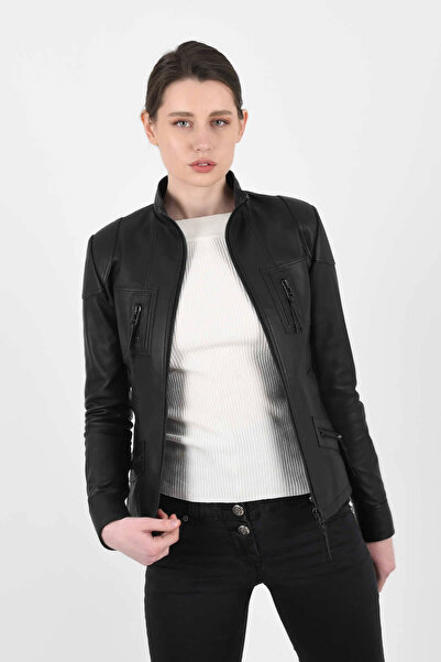 ALİN Black Fit Genuine Leather Jacket Melody for Women - You Can View the Siz...