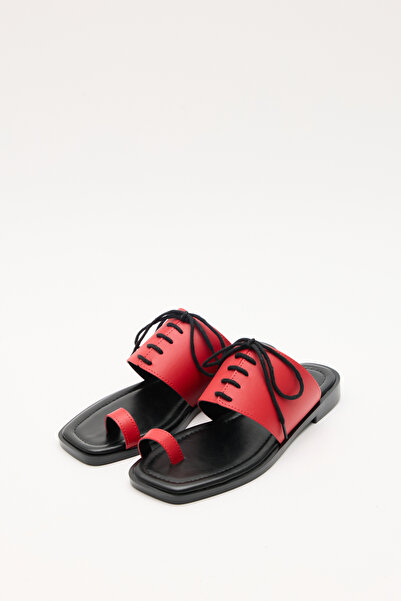 LUTVELIZADE Slippers 2607 - Red Women's Flip-Flops with Lace Detail