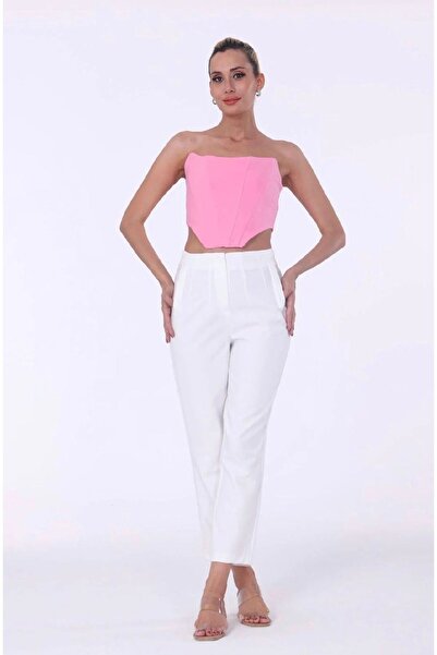 modahira Moda Hira Kadın Pembe Askısız Dokuma Kumaş Büstiyer