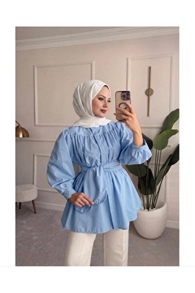 Bahar Altundemir Waist Belted Poplin Fabric Hijab Women's Shirt