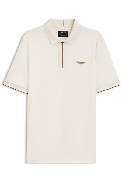 BOSS Men's Button Closure Short Sleeve Plain Regular Fit Ecru Polo Collar T-S...