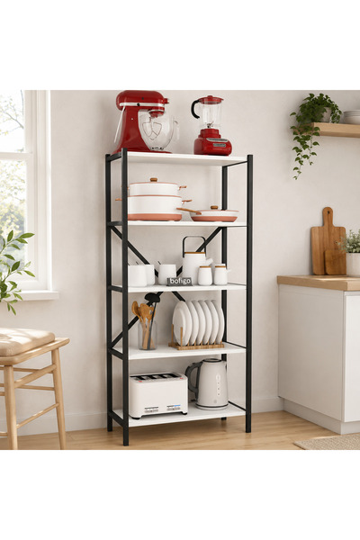 Vivendo Raft Metalic de Bucatarie cu 5 Polite, PAL 18 mm, 66 x 35 x 158 cm