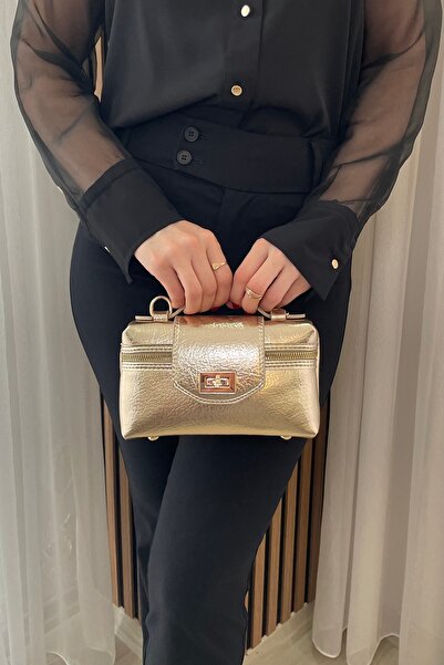 Fibag حقيبة نسائية يومية باللون الذهبي - حقيبة يد وكتف بحزام طويل قابل للتعديل