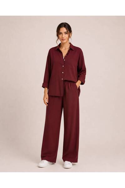 Rouge basıc Ayrobin Loose Shirt and Pants Two-Piece Set