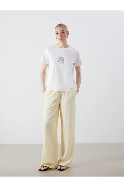 LC Waikiki Yellow Elastic Waist Textured Women's Trousers