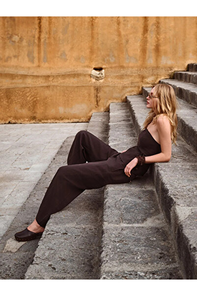 LC Waikiki Brown Standard Fit Wide Leg Women's Trousers