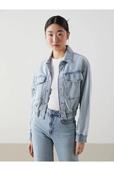 LC Waikiki Blue Shirt Collar Oversize Women's Jean Jacket