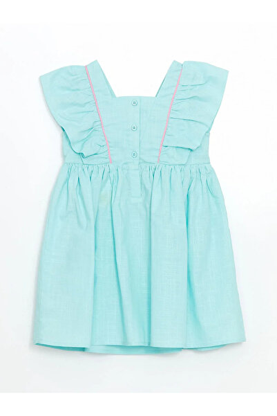 LC Waikiki Turquoise square neck linen-look girl's dress